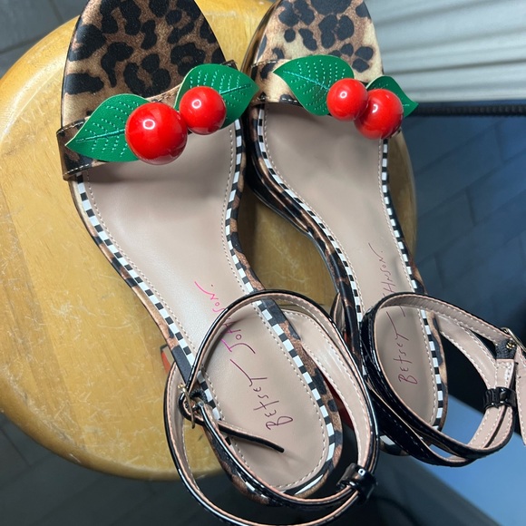 Betsey Johnson Leopard Heels with Red Cherry Accents New! - Picture 3 of 11